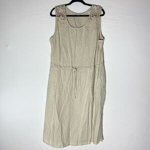 Avon Cream Sleeveless Linen Blend Dress W Crochet Lace Shoulders 2X